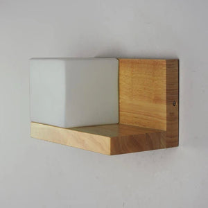 Applique Murale Scandinave en Bois avec Cube LED et Étagère - applique murale