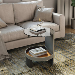 Table d’Appoint Design – Verre Fumé, Cuir et Métal - Tables basses