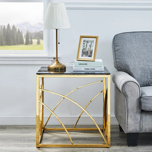 Table d'Appoint Inox & Verre — Or ou Argent, Design Sculptural - Tables basses