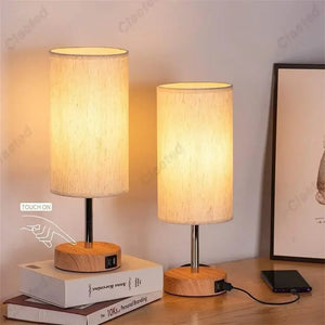 Lampe de table tactile Lumière bois et métal