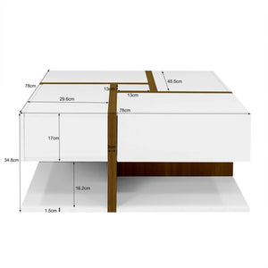Table Basse Carrée Blanche 4 Tiroirs — Plateau Brillant - Tables basses