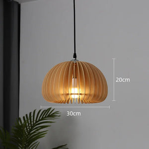 Suspension LED en bois massif style japonais - Luminaire citrouille