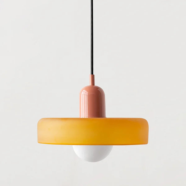 Suspension LED Scandi orb orange avec pavillon rose