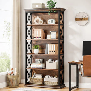 Bibliothèque Industrielle 6 Niveaux 180 cm — Métal & Bois - bibliothèque