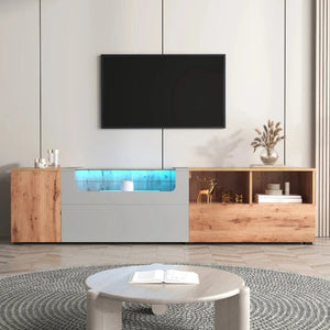 Meuble TV Design Scandinave Gris Clair et Bois avec Éclairage LED