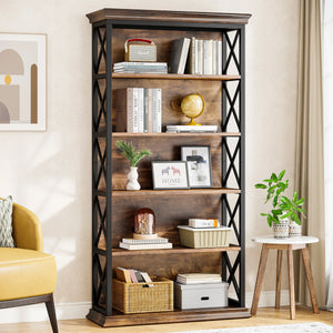 Bibliothèque Industrielle 6 Niveaux 180 cm — Métal & Bois - bibliothèque