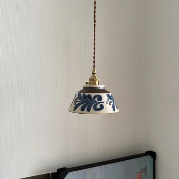 Suspension en Céramique & Cuivre Style Japonais — Multicolore E27
