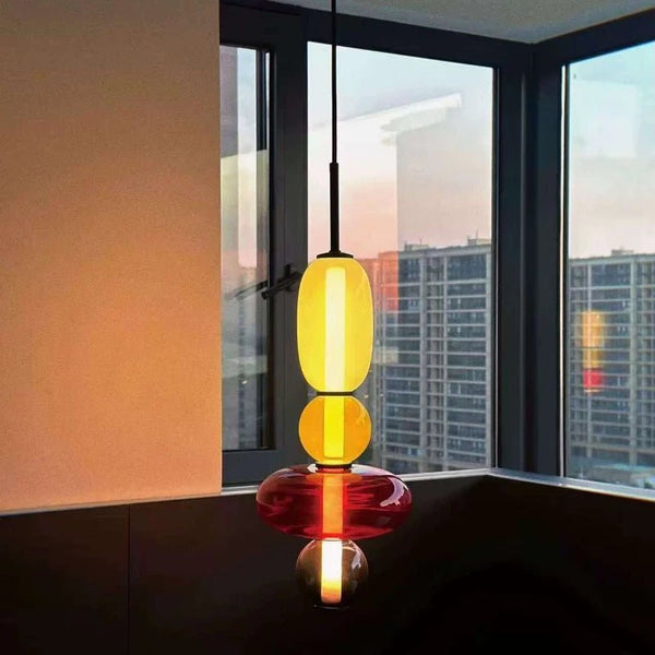 Suspension en Verre Coloré — Style Loft Nordique, 2 Lampes