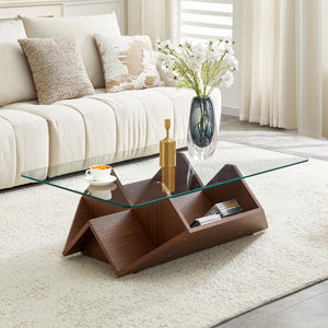 Table Basse Verre Trempé & Noyer — Légèreté et Chaleur - Tables basses