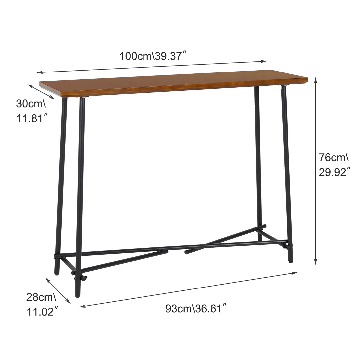 Table console robuste de couleur marron avec rangement - Teinte noyer marron