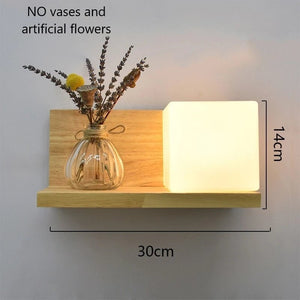 Applique Murale Scandinave en Bois avec Cube LED et Étagère - applique murale