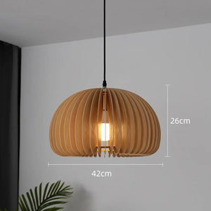 Suspension LED en bois massif style japonais - Luminaire citrouille