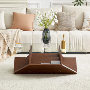 Table Basse Verre Trempé & Noyer — Légèreté et Chaleur - Tables basses