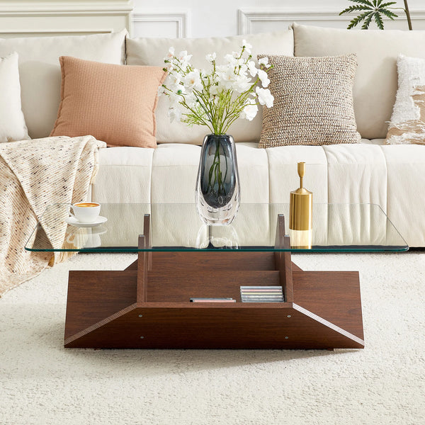 Table Basse Verre Trempé & Noyer — Légèreté et Chaleur