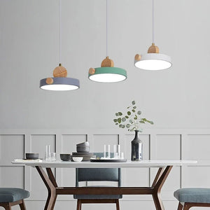 Suspension scandinave circulaire en bois et métal coloré ACELIN BB'art meuble & déco