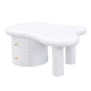 Table Basse Blanc Mat Forme Libre 2 Tiroirs — Design Organique - Tables basses