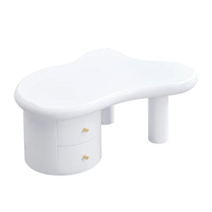 Table Basse Blanc Mat Forme Libre 2 Tiroirs — Design Organique - Tables basses