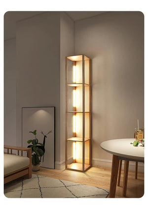 Lampadaire LED Nordic Glow – Étagère Éclairée avec Interrupteur au Pied rectangulaire