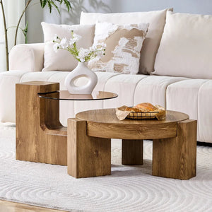 Tables Basses Duo Détachables Verre Fumé — Noir ou Noyer - Tables basses