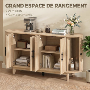Buffet salon, meuble de rangement ovale avec 6 portes et 2 étagères réglables, 147x40x76cm, chêne