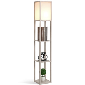 Lampe étagère sur pied en finition chêne