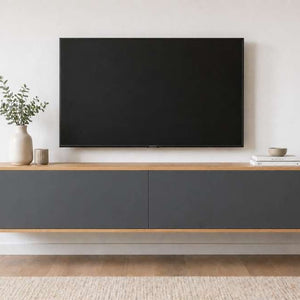 Meuble TV Melvik Suspendu Bois & Façades Colorées bleu