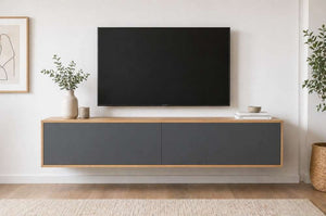 Meuble TV Melvik Suspendu Bois & Façades Colorées bleu