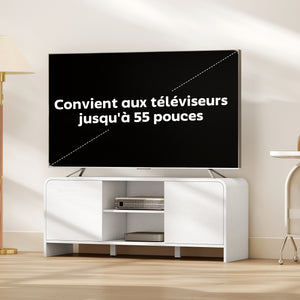 Meuble TV meuble télé pour téléviseur jusqu'à 55 pouces 2 portes 2 compartiments étagère réglable 110x35x45cm blanc