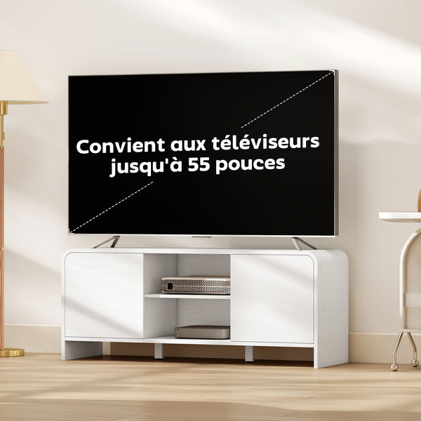 Meuble TV NOVA 110 cm – Blanc, coins arrondis, TV jusqu'à 55"