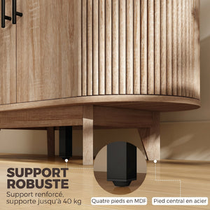 Buffet salon, meuble de rangement ovale avec 4 portes et étagère réglable, 90 x 40 x 76 cm, chêne