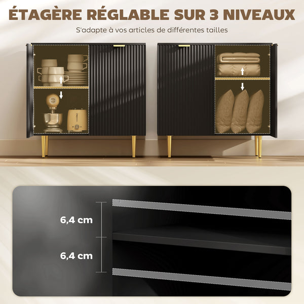 Buffet LINO 80 cm – Noir, 2 portes & pieds métal surélevés