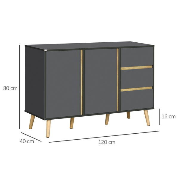 Buffet scandinave HELSA 120 cm – Anthracite & effet bois, 3 tiroirs