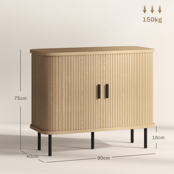 Buffet RIVA 90 cm – Effet chêne & noir, portes coulissantes à lattes