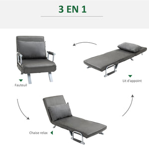 Fauteuil chauffeuse convertible 1 place, lit d'appoint - Fauteuil