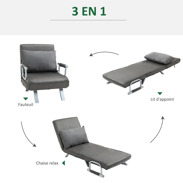 Fauteuil chauffeuse convertible 1 place, lit d'appoint
