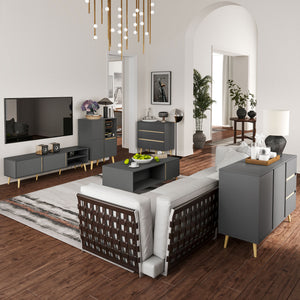 Buffet bas meuble de rangement sur pieds style scandinave 2 portes 3 tiroirs 120 x 40 x 80 cm gris anthracite