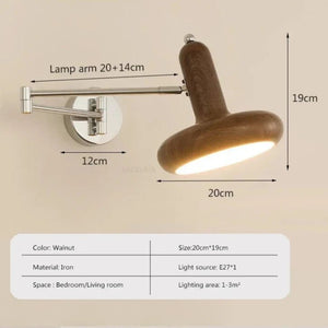 Applique Murale Swing LED – Éclairage minimaliste avec bras articulé en bois noyer avec dimensions