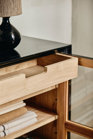 VIVA Nordal – Buffet bas vitrine noir et bois - Buffet