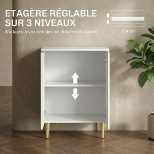 Buffet cuisine meuble de rangement avec 2 portes étagère réglable pieds métalliques surélevés 60 x 40 x 80 cm blanc