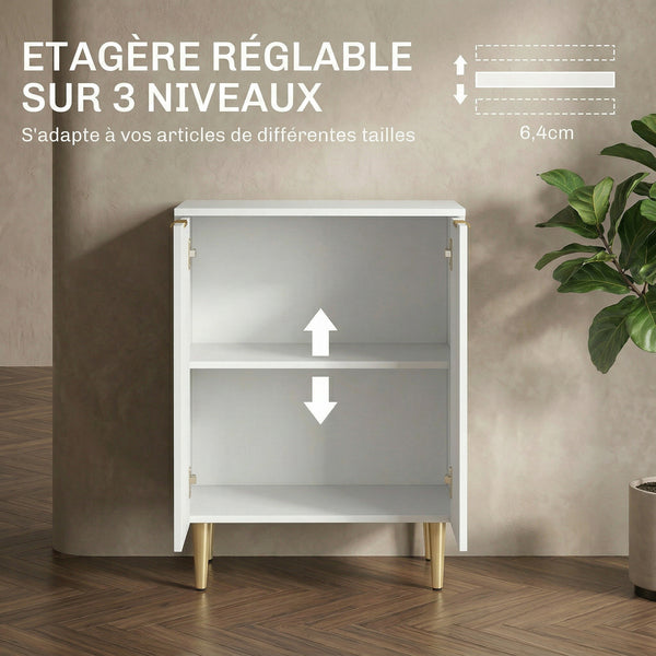 Buffet LINO 60 cm – Blanc, 2 portes & pieds métal surélevés
