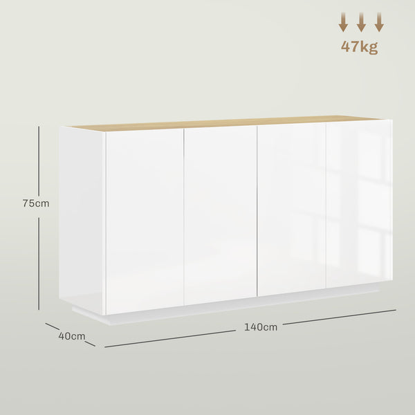 Buffet NORA 140 cm – Blanc laqué & plateau effet pin, portes amorties