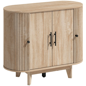 Buffet salon, meuble de rangement ovale avec 4 portes et étagère réglable, 90 x 40 x 76 cm, chêne