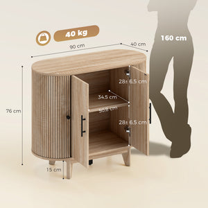 Buffet salon, meuble de rangement ovale avec 4 portes et étagère réglable, 90 x 40 x 76 cm, chêne