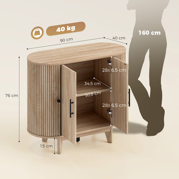 Buffet OVALIA 90 cm – Effet chêne clair, bords arrondis & cannelures