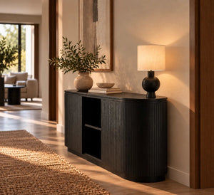 Buffet FJÄLLBACKA en chêne noir avec niches ouvertes