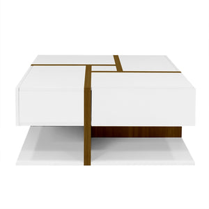 Table Basse Carrée Blanche 4 Tiroirs — Plateau Brillant - Tables basses