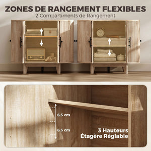 Buffet salon, meuble de rangement ovale avec 4 portes et étagère réglable, 90 x 40 x 76 cm, chêne