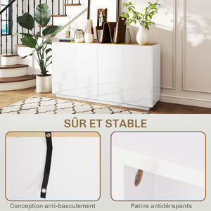 Buffet salle à manger buffet cuisine 4 portes à fermeture douce et étagères réglables 140l x 40P x 75H cm blanc laqué