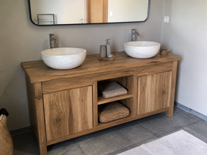 Meuble salle de bain en chêne massif sur mesure 