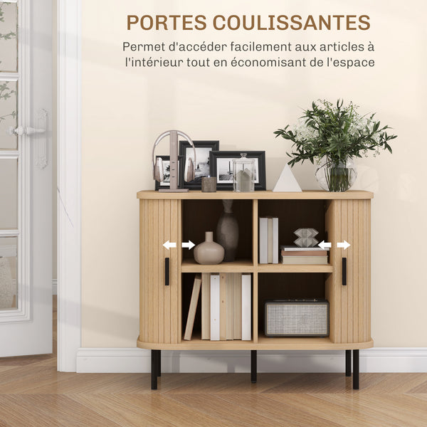 Buffet RIVA 90 cm – Effet chêne & noir, portes coulissantes à lattes